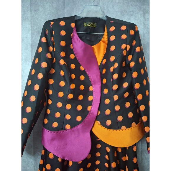 Donna Vinci 2pc Polka Dot Skirt Suit Sz 12 Rhinestones Clown Dopamine Colorful - Picture 9 of 16